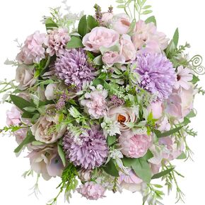 Nubry 3pcs Artificial Flowers Bouquet Fake Peony Silk Hydrangea Faux Roses Wildflowers Arrangements with Stems for Wedding Home Centerpieces DIY Decor (Light Green)
