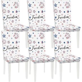 Irenare Set of 6 4th of July USA Flag Chair Covers Freedom Stars Washable Chair Slipcovers Independence Day Patriotic Printed Chair Covers Case Stretch Removable Protector Cover Kitchen Dining Room in Saudi Arabia