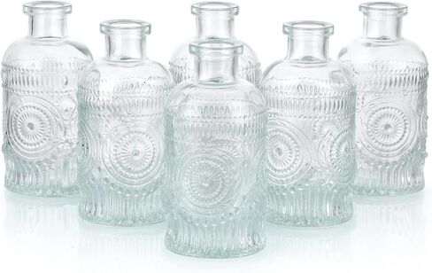 6 قطع من مزهريات برعم زجاجية من MDLUU، مزهريات زجاجات صيدلية، زجاجات زجاجية مزخرفة منقوشة بعباد الشمس لقطعة مركزية لحفلات الزفاف، ديكور المنزل (أزرق) in Kuwait