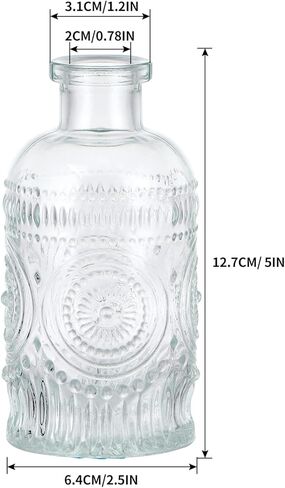 6 قطع من مزهريات برعم زجاجية من MDLUU، مزهريات زجاجات صيدلية، زجاجات زجاجية مزخرفة منقوشة بعباد الشمس لقطعة مركزية لحفلات الزفاف، ديكور المنزل (أزرق) in Kuwait