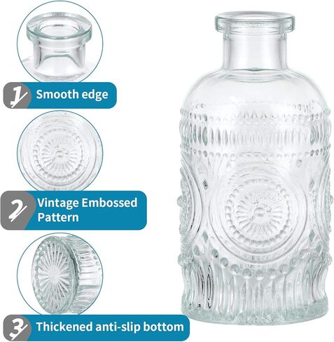 6 قطع من مزهريات برعم زجاجية من MDLUU، مزهريات زجاجات صيدلية، زجاجات زجاجية مزخرفة منقوشة بعباد الشمس لقطعة مركزية لحفلات الزفاف، ديكور المنزل (أزرق) in Kuwait