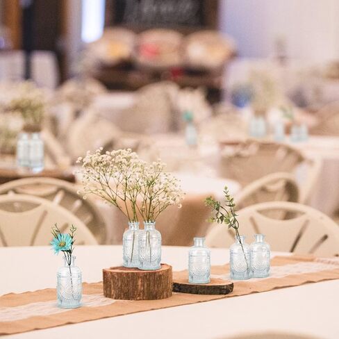 6 قطع من مزهريات برعم زجاجية من MDLUU، مزهريات زجاجات صيدلية، زجاجات زجاجية مزخرفة منقوشة بعباد الشمس لقطعة مركزية لحفلات الزفاف، ديكور المنزل (أزرق) in Kuwait