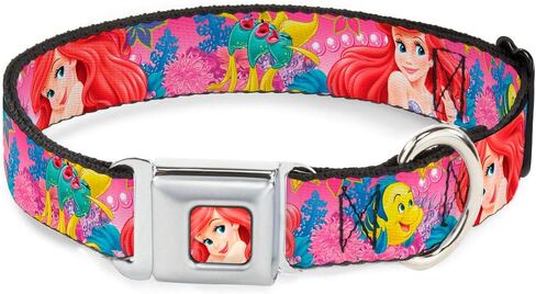 Buckle-Down Seatbelt Buckle Dog Collar - Ariel/Flounder/Fish Trio Poses Pinks - 1" Wide - Fits 15-26" Neck - Large in Saudi Arabia