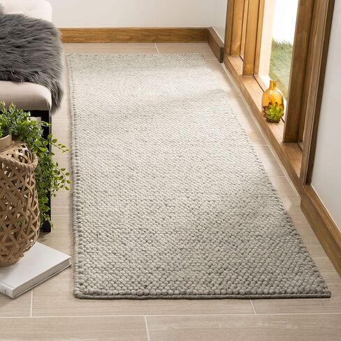 SAFAVIEH Natura Collection NAT620C Handmade Premium Wool Entryway Foyer Living Room Bedroom Kitchen Runner Rug 2'3" x 6' Silver in Saudi Arabia