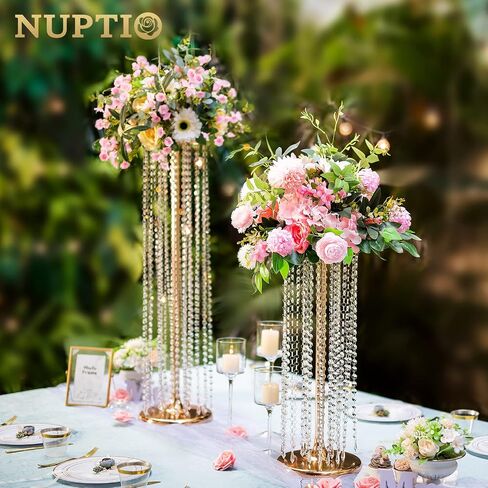 Nuptio 2 Pcs 23.6inch Tall Gold Crystal Wedding Centerpieces Flower Vases for Party Tables Decorations in Saudi Arabia