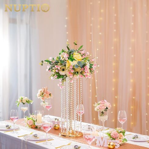 Nuptio 2 Pcs 23.6inch Tall Gold Crystal Wedding Centerpieces Flower Vases for Party Tables Decorations in Saudi Arabia