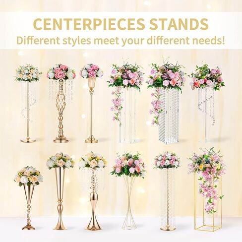 Nuptio 2 Pcs 23.6inch Tall Gold Crystal Wedding Centerpieces Flower Vases for Party Tables Decorations in Saudi Arabia
