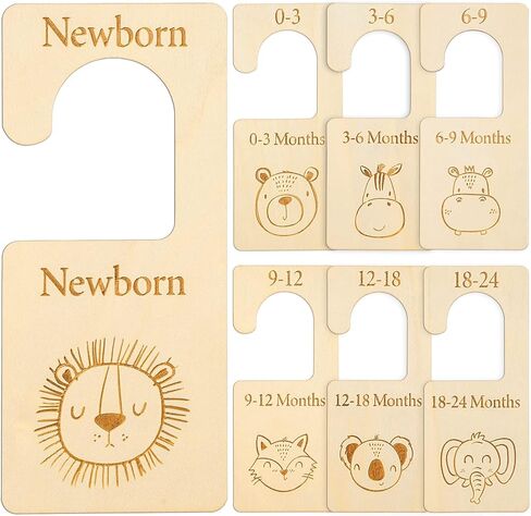 والين فواصل مقاسات خزانة الاطفال من 7 قطع، منظم خزانة خشبي معلق على شكل حيوانات لطيفة لحديثي الولادة الى 24 شهر، منظم خزانة ملابس اطفال سميك مع شنطة مخملية وردية للمنزل والحضانة وملابس الاطفال in Kuwait