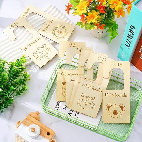 والين فواصل مقاسات خزانة الاطفال من 7 قطع، منظم خزانة خشبي معلق على شكل حيوانات لطيفة لحديثي الولادة الى 24 شهر، منظم خزانة ملابس اطفال سميك مع شنطة مخملية وردية للمنزل والحضانة وملابس الاطفال in Kuwait