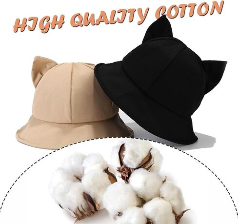Ladies Cat Ears Bucket Hat Solid Color Fisherman Hat for Women Folding Sun Hat Y2K Style in Saudi Arabia
