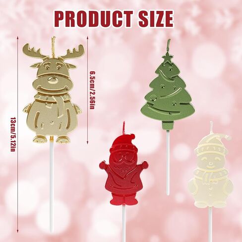 4pcs Christmas Themed Candles, 2.56" in Candle Length Christmas Cake Candles Elk Snowman Xmas Tree Santa Claus Shaped Birthday Cake Candles for Winter Holiday Party Home Gathering in Saudi Arabia