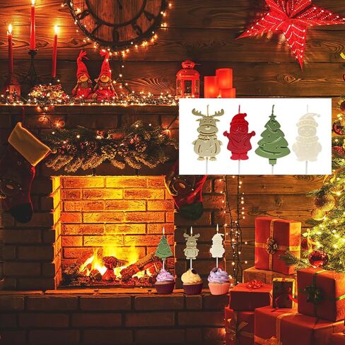 4pcs Christmas Themed Candles, 2.56" in Candle Length Christmas Cake Candles Elk Snowman Xmas Tree Santa Claus Shaped Birthday Cake Candles for Winter Holiday Party Home Gathering in Saudi Arabia