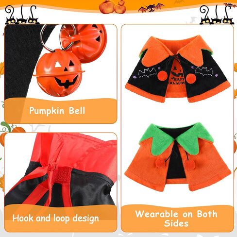4 Pcs Pet Cat Halloween Costume Dog Vampire Cloak Reversible Cute Cat Pumpkin Cape Bat Wings with Bells for Pet Dog Cat Cosplay Holiday Halloween Party Decor (Black, Red, Orange, Solid Pattern) in Saudi Arabia