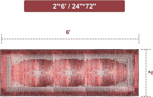 ECHTEYUN 2x6 خمر ميدالية شرقية لهجة عداء البساط، سجادة رقيقة جدا للمطبخ مدخل الممرات غرفة نوم الغسيل، آلة البساط منطقة قابلة للغسل، عدم الانزلاق عداء البساط، الأحمر in Saudi Arabia