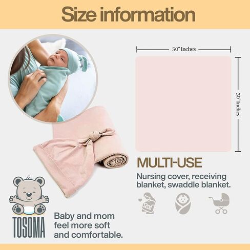 TOSOMA Baby Girl Newborn Receiving Blanket with Matching Headband Bow and Beanie Set Soft and Cozy Baby Swaddle Nursery Hat  in Saudi Arabia