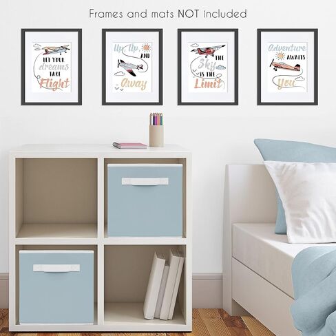 Sweet Jojo Designs Vintage Airplane Wall Art Prints Room Decor for Baby Nursery Kids - Set of 4 - Grey Yellow Orange Red White Blue Airplanes Air Plane Transportation Clouds Sun Sky Aviator Aviation in Saudi Arabia