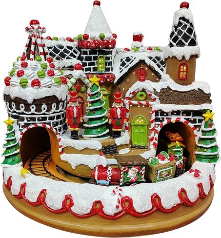 MOMENTS IN TIME Polyresin LED & Musical Gingerbread Train Station with Animated Train Light up, Musical with Animated. UL/DC12V/800mA Adaptor (Included) in Saudi Arabia