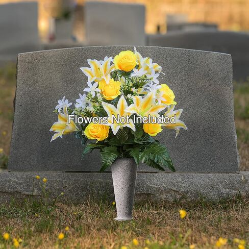 Everlasting Silk Flowers Cemetery Vase with Stakes - Plastic Flower Vases with 2 Ground Spikes, Draining Holes - for Garden, Lawn, Yard - Memorial Grave Decorations 12.7x3.4x3.9, Grey Granite Design in Saudi Arabia