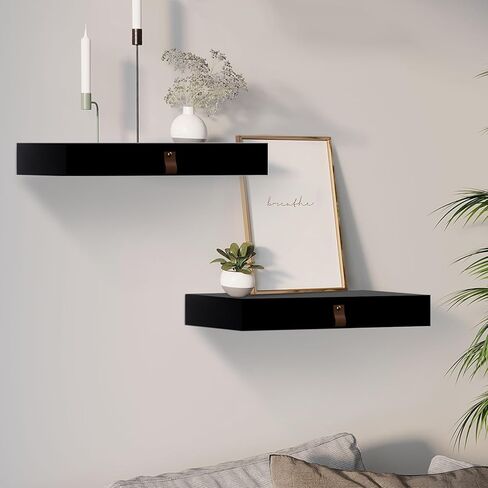 Floating Shelf with Drawer, Floating Nightstand for Bedroom-16" Wall Shelf, White Floating Shelf with Storage, Floating Shelf-Office Bathroom Kitchen Floating Bedside Table,16"D x 10"W x 2.5"H(Black) in Saudi Arabia