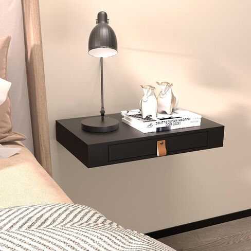 Floating Shelf with Drawer, Floating Nightstand for Bedroom-16" Wall Shelf, White Floating Shelf with Storage, Floating Shelf-Office Bathroom Kitchen Floating Bedside Table,16"D x 10"W x 2.5"H(Black) in Saudi Arabia