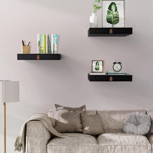 Floating Shelf with Drawer, Floating Nightstand for Bedroom-16" Wall Shelf, White Floating Shelf with Storage, Floating Shelf-Office Bathroom Kitchen Floating Bedside Table,16"D x 10"W x 2.5"H(Black) in Saudi Arabia