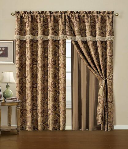 مجموعة Chezmoi Collection Vienna ستائر/ستائر نافذة مطرزة بالزهور مكونة من 4 قطع مع ظهر شفاف، ستارة قصيرة، شرابات، بني داكن داكن in Kuwait