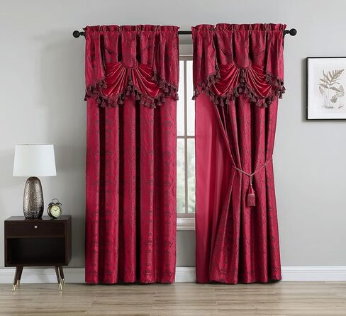 مجموعة Chezmoi Collection Vienna ستائر/ستائر نافذة مطرزة بالزهور مكونة من 4 قطع مع ظهر شفاف، ستارة قصيرة، شرابات، بني داكن داكن in Kuwait