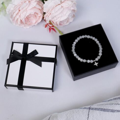Nwvuop 2 Pack Small Gift Box with Lids, 9× 9× 3cm Bracelet Necklace Gift Box Jewelry Gift Boxes with Lids for Birthday Mother’s Day Valentine’s Day, White in Saudi Arabia