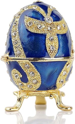 SEVENBEES Hand-Painted Flower Faberge Egg Trinket Box Hinged with Rich Enamel and Sparkling Rhinestones Jewelry Boxes Gift for Home Decor in Saudi Arabia