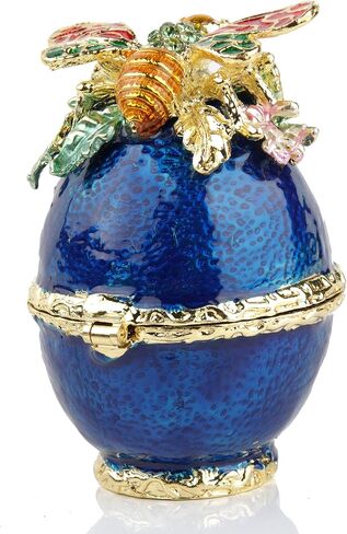 SEVENBEES Hand-Painted Flower Faberge Egg Trinket Box Hinged with Rich Enamel and Sparkling Rhinestones Jewelry Boxes Gift for Home Decor in Saudi Arabia