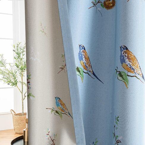 Birds Blackout Curtains for Bedroom 84 inches Long Farmhouse Patterned Floral Window Drapes for Living Room 2 Panels Khaki in Kuwait