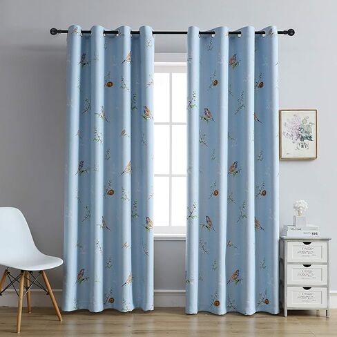 Birds Blackout Curtains for Bedroom 84 inches Long Farmhouse Patterned Floral Window Drapes for Living Room 2 Panels Khaki in Kuwait