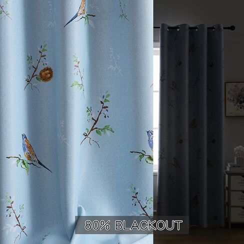 Birds Blackout Curtains for Bedroom 84 inches Long Farmhouse Patterned Floral Window Drapes for Living Room 2 Panels Khaki in Kuwait