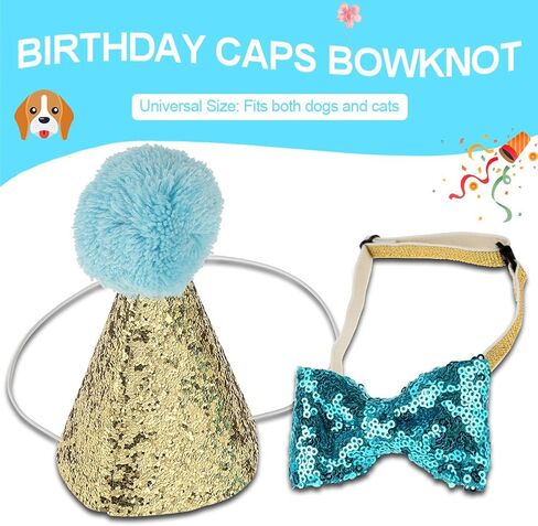 2 Pcs Birthday Hat, Pet Cat Dog Birthday Caps Reusable Headwear Bowknot Party Costume Perfect Dog or Puppy Birthday Gift (Blue) in Saudi Arabia