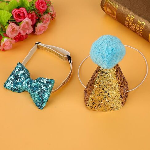 2 Pcs Birthday Hat, Pet Cat Dog Birthday Caps Reusable Headwear Bowknot Party Costume Perfect Dog or Puppy Birthday Gift (Blue) in Saudi Arabia