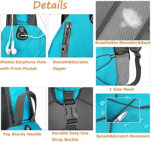 AMAZGFU Sling Backpack Large Sling Bag Crossbody Daypack Lightweight Hiking Pack Chest Bag With Front Pocket For Women Men Travel-Cyan in Saudi Arabia
