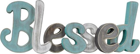Teal Blessed Wooden Letters Wall Decor Freestanding Cut Out Decorative Wood Word Decor Signs for Living Room Shelf Mantel Table Top Rustic Home Decor in Kuwait