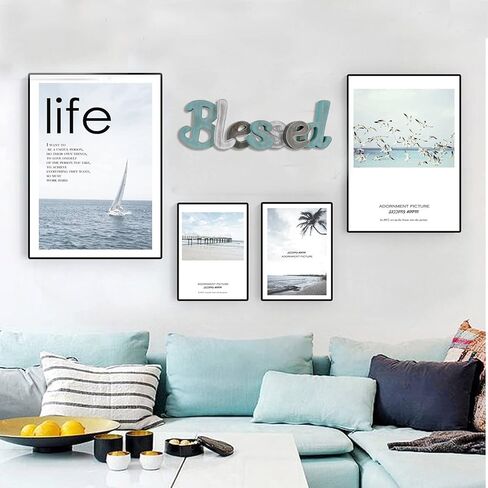 Teal Blessed Wooden Letters Wall Decor Freestanding Cut Out Decorative Wood Word Decor Signs for Living Room Shelf Mantel Table Top Rustic Home Decor in Kuwait