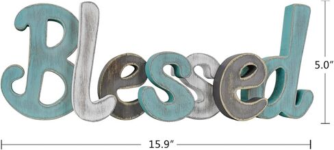 Teal Blessed Wooden Letters Wall Decor Freestanding Cut Out Decorative Wood Word Decor Signs for Living Room Shelf Mantel Table Top Rustic Home Decor in Kuwait