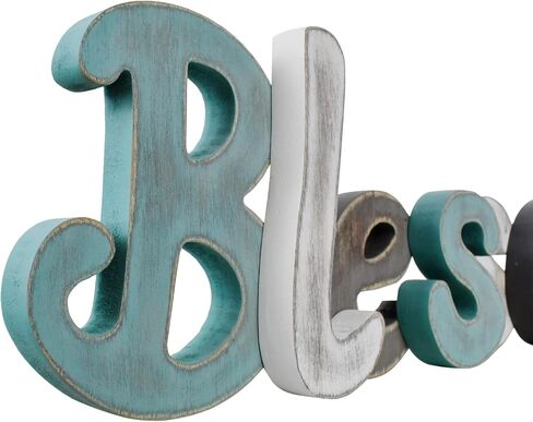 Teal Blessed Wooden Letters Wall Decor Freestanding Cut Out Decorative Wood Word Decor Signs for Living Room Shelf Mantel Table Top Rustic Home Decor in Kuwait