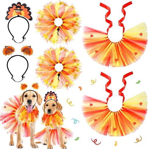 Riceshoot 6 Pcs Thanksgivings Dog Costume Set Thanksgiving Dog Tutu Turkey Headband with Elastic Turkey Decorative Dog Collar, Dog Turkey Outfit Thanksgiving PET Clothes for Medium Large Dogs Pet in Saudi Arabia