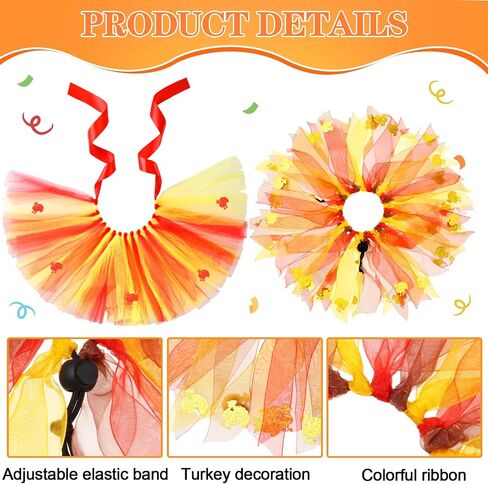 Riceshoot 6 Pcs Thanksgivings Dog Costume Set Thanksgiving Dog Tutu Turkey Headband with Elastic Turkey Decorative Dog Collar, Dog Turkey Outfit Thanksgiving PET Clothes for Medium Large Dogs Pet in Saudi Arabia