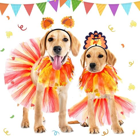 Riceshoot 6 Pcs Thanksgivings Dog Costume Set Thanksgiving Dog Tutu Turkey Headband with Elastic Turkey Decorative Dog Collar, Dog Turkey Outfit Thanksgiving PET Clothes for Medium Large Dogs Pet in Saudi Arabia