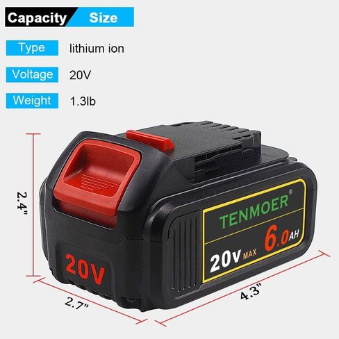 TENMOER 6.0Ah Compatible with Dewalt 20V 6.0Ah Battery Replacement for Dewalt 20V Batteries DCB203 DCB204 DCB206 in Kuwait
