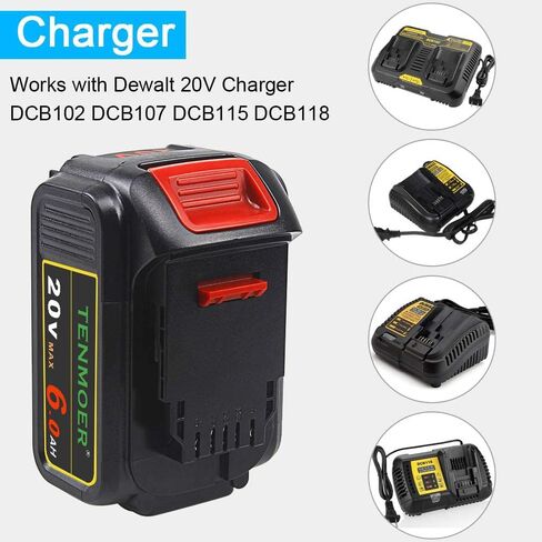 TENMOER 6.0Ah Compatible with Dewalt 20V 6.0Ah Battery Replacement for Dewalt 20V Batteries DCB203 DCB204 DCB206 in Kuwait