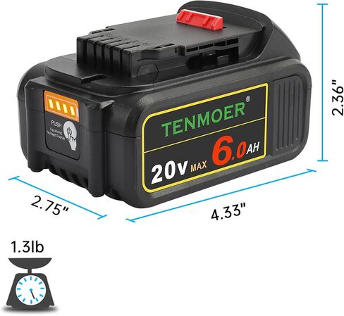 TENMOER 6.0Ah Compatible with Dewalt 20V 6.0Ah Battery Replacement for Dewalt 20V Batteries DCB203 DCB204 DCB206 in Kuwait