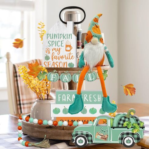 cocomong Fall Tiered Tray Decor, Fall Decor - Farmhouse Decorations for Home, Hello Fall Pumpkin Wood Sign Set of 3 Kitchen Table Decor, Maple Leaf Wooden Block Autumn Fall Decorative Supplies in Kuwait