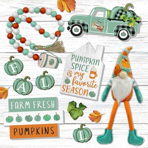 cocomong Fall Tiered Tray Decor, Fall Decor - Farmhouse Decorations for Home, Hello Fall Pumpkin Wood Sign Set of 3 Kitchen Table Decor, Maple Leaf Wooden Block Autumn Fall Decorative Supplies in Kuwait