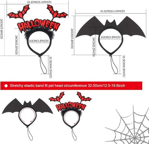 RYPET Dog Bat Costume 2PCS - Dog Bat Wings Headband Halloween Dog Costumes for Medium and Large Dogs in Kuwait