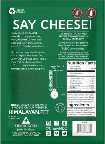 Himalayan Dog Chew Happy Teeth Yak Cheese Spinach Dog Dental Chews, 100% Natural, Long Lasting, Gluten Free, Healthy & Safe Dog Treats, Oral Health, Lactose & Grain Free, Protein Rich, Small, 2 Chews in Kuwait